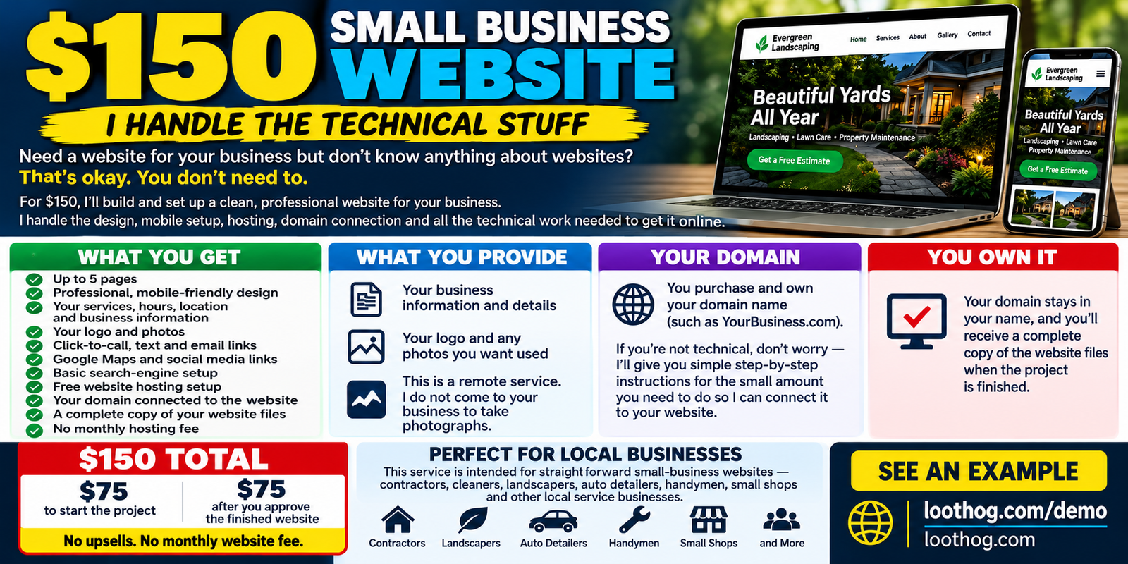 $150 small business website offer from Loothog